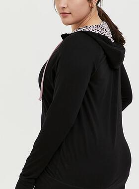 断码特价1826 欧美胖MM特大码黑色细毛圈带帽运动卫衣250斤