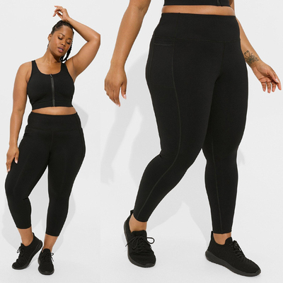 胖mm黑色侧口袋200300健身裤