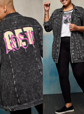 2288欧美胖MM特大码95%棉深灰色砂洗夹克外套130-230斤