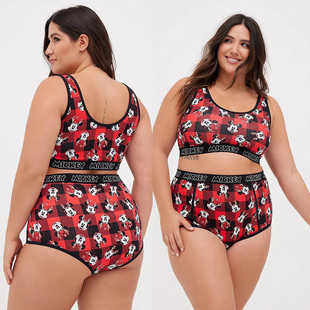 欧美单胖MM特大码 300 棉质红色格子卡通文胸 200 400斤 内裤 2328
