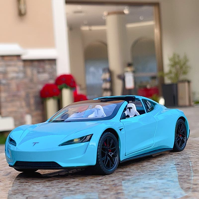1:24特斯拉Roadster汽车模型合金仿真跑车摆件男孩玩具车模收藏