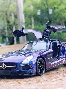 1:24奔驰SLS超级跑车合金模型大奔AMG赛车声光回力男孩玩具车摆件