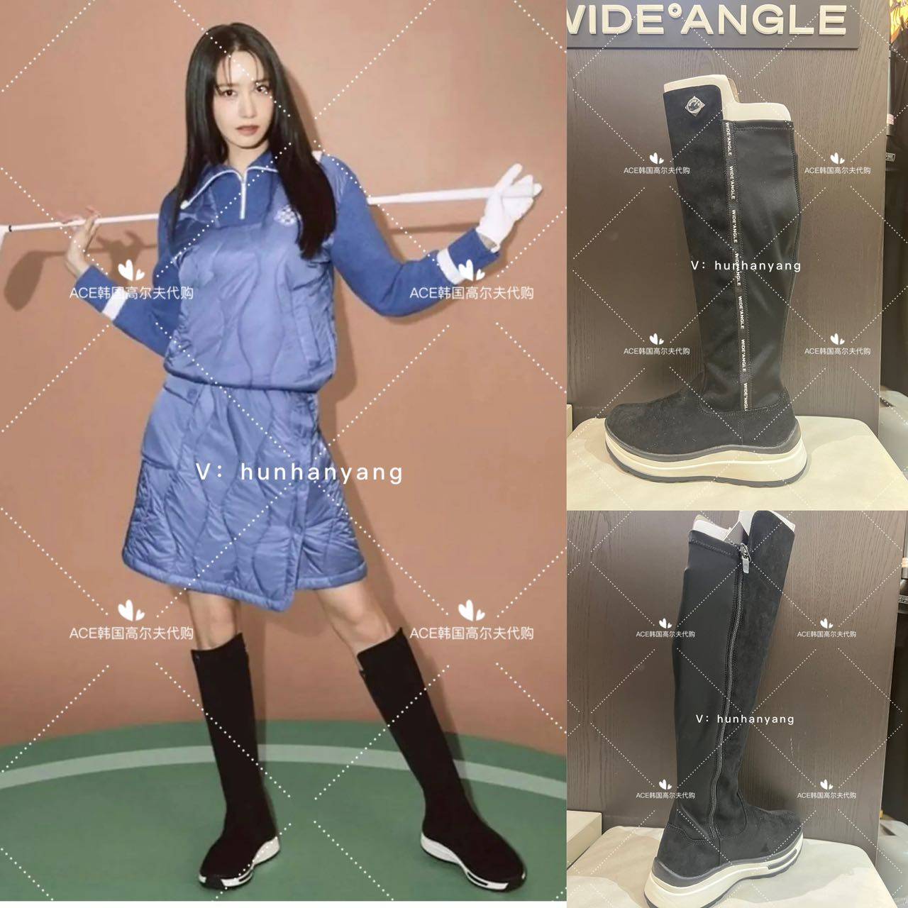 Wangle折扣高尔夫女士2023秋冬百搭LOGO保暖个性休闲运动长靴