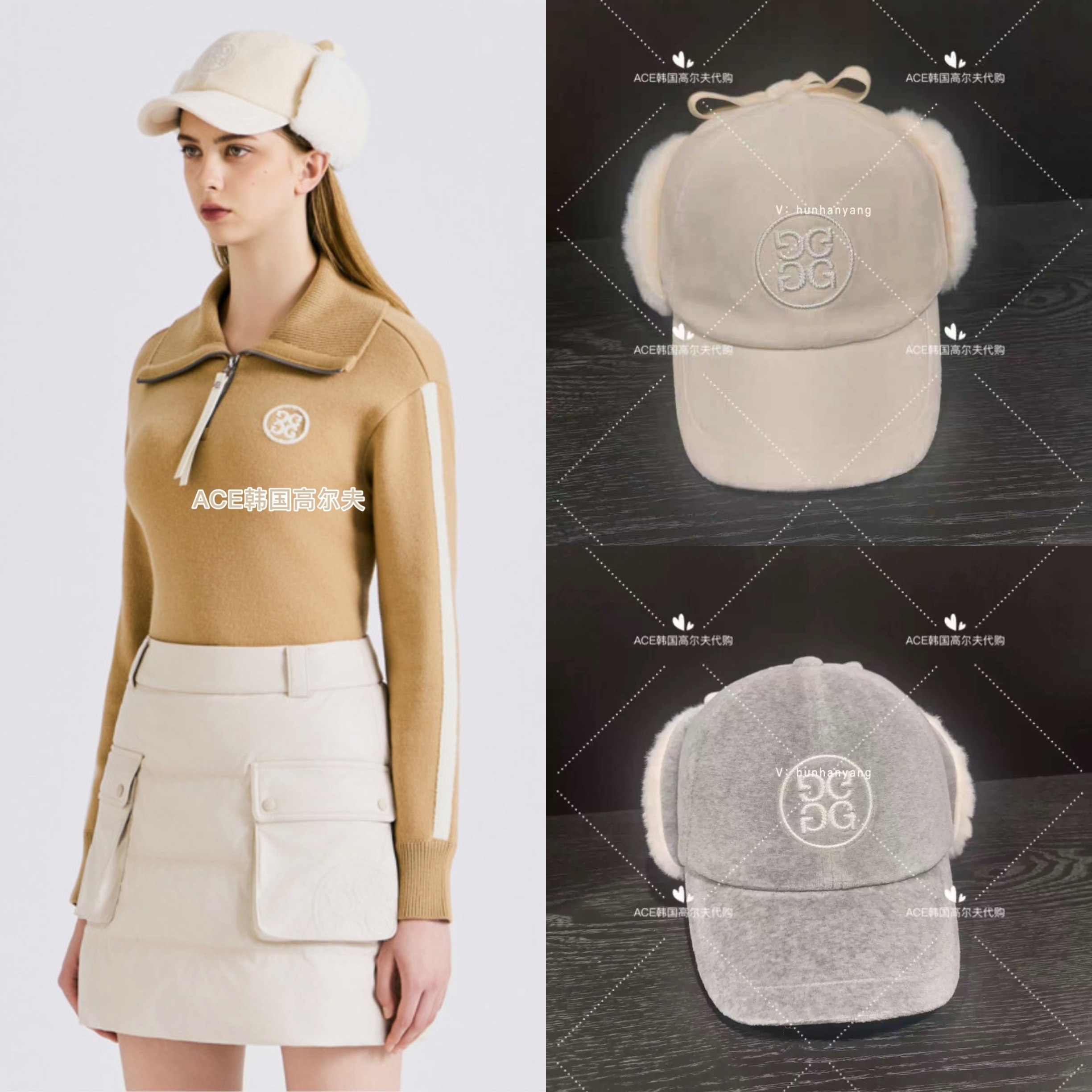 GFORE高尔夫球帽女士25冬季新款百搭休闲时尚运动保暖防风防晒帽