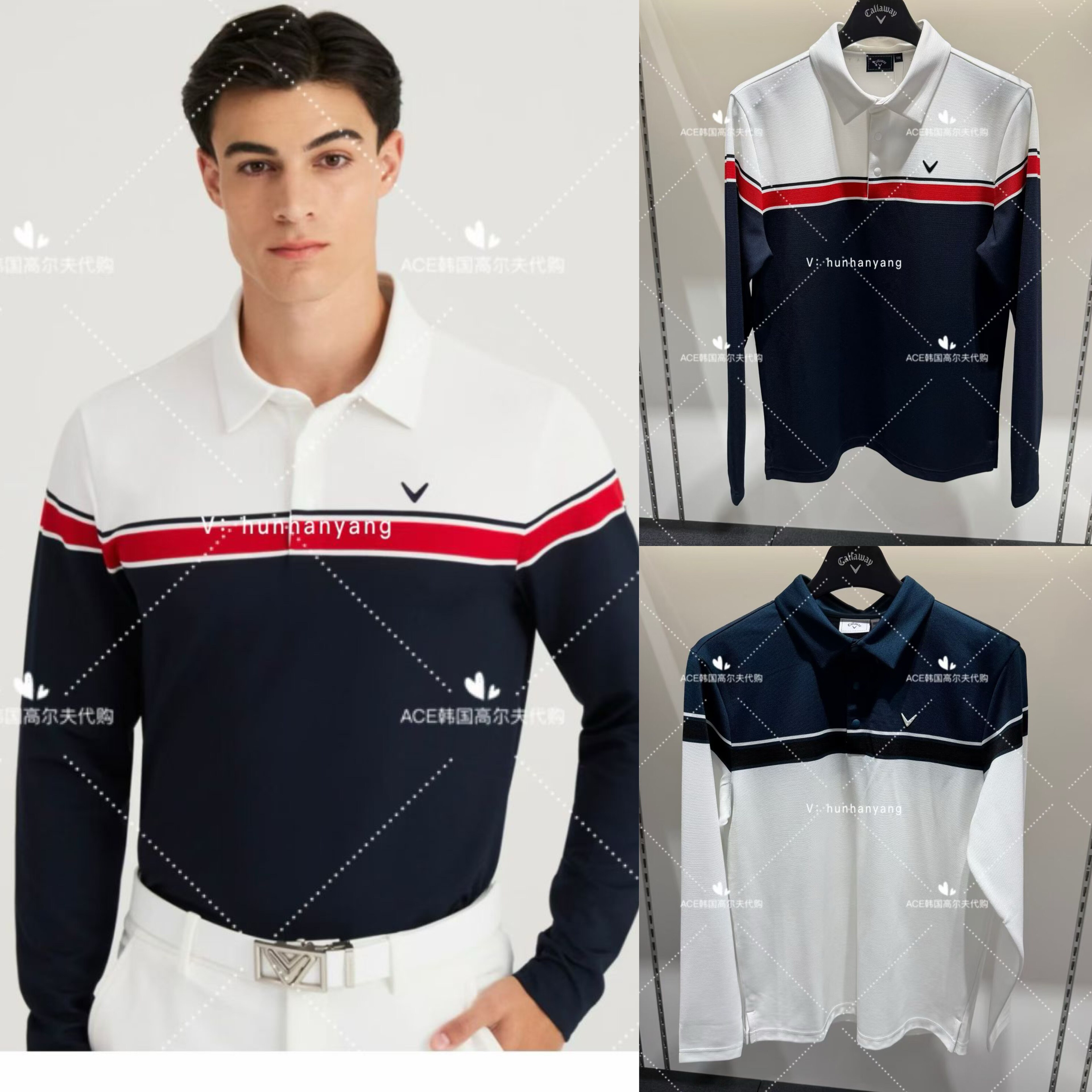 callaway卡拉威男士高尔夫长袖25秋季百搭休闲运动翻领拼色长袖