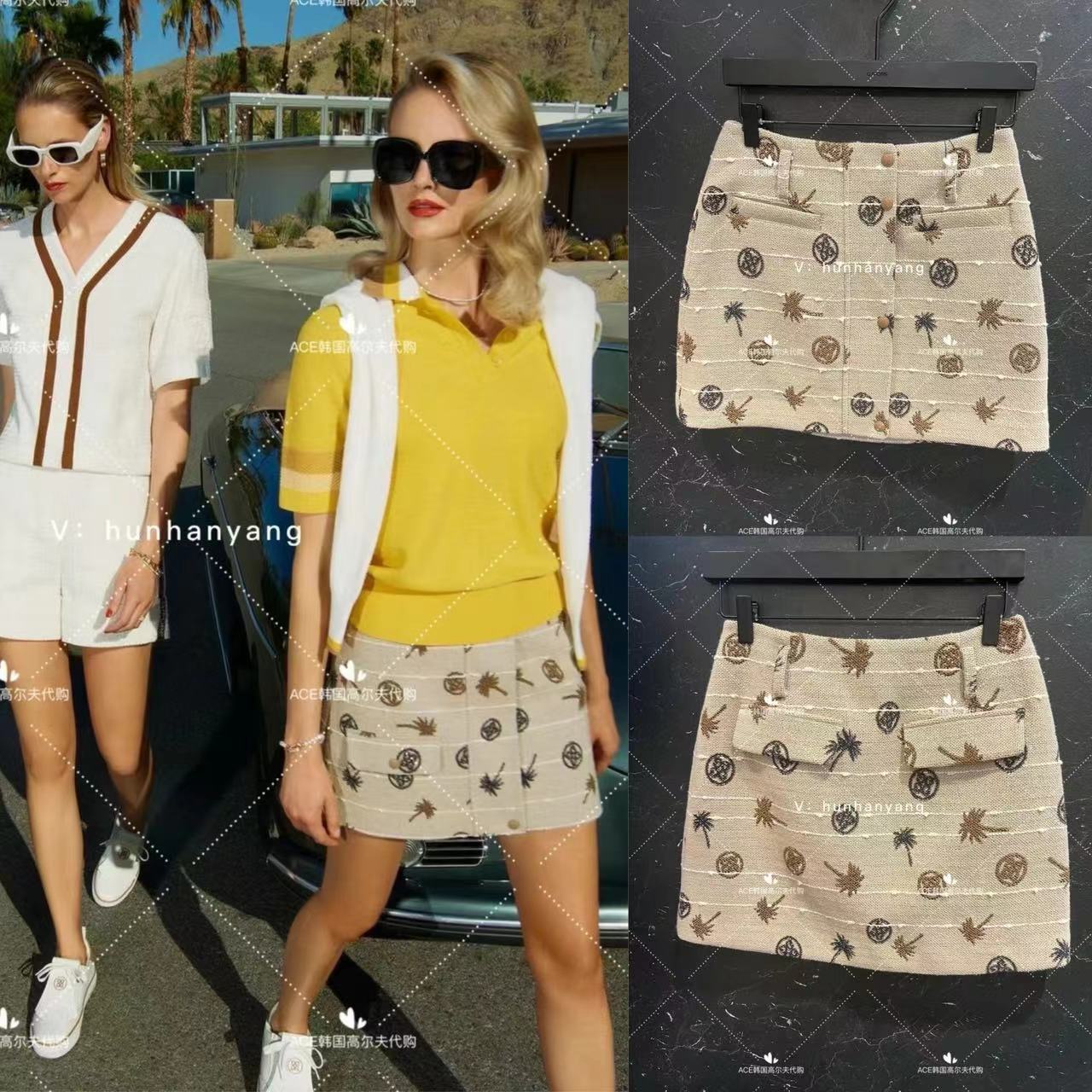 Gfore女士高尔夫折扣服装24秋季时尚修身印花短裙休闲运动半身裙