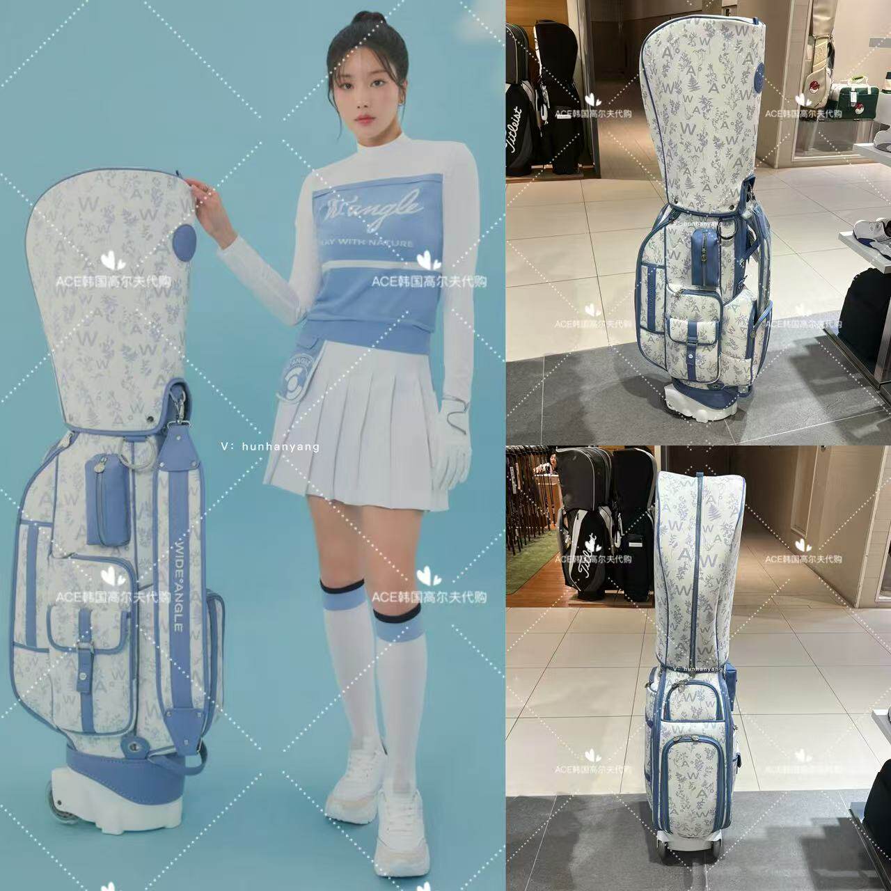 WANGLE女士高尔夫折扣球包25夏季休闲时尚运动轻便轱辘拉杆球包