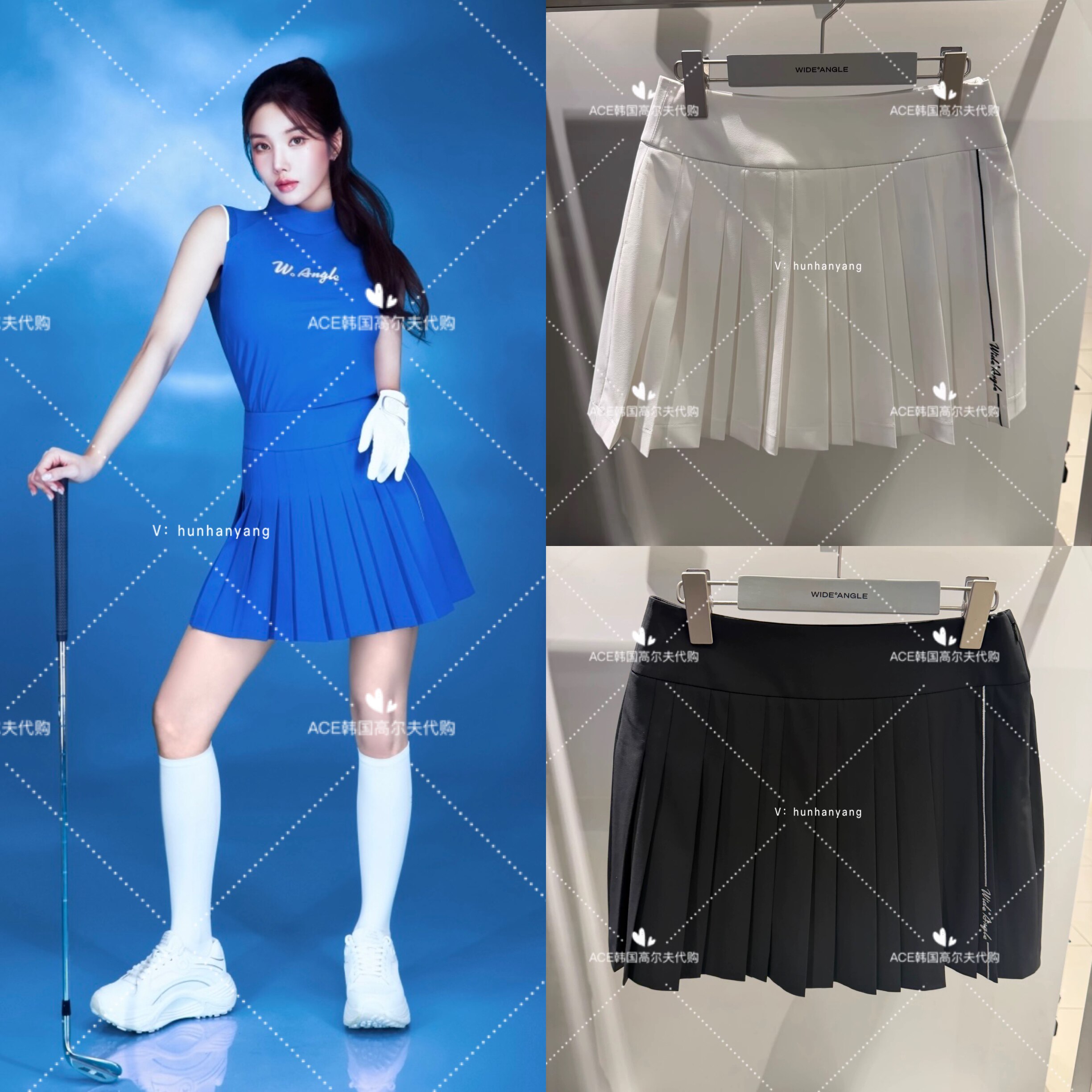 Wangle女士高尔夫裙子26春季新款百搭休闲运动轻薄透气百褶短裙