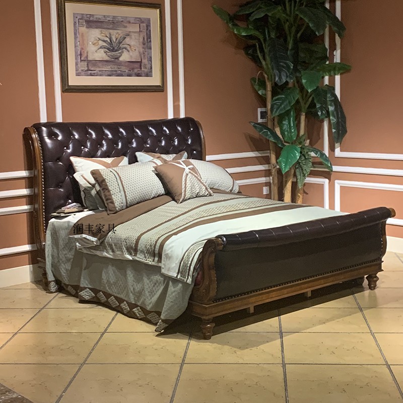 美式复古雕花奢华风全真皮家具