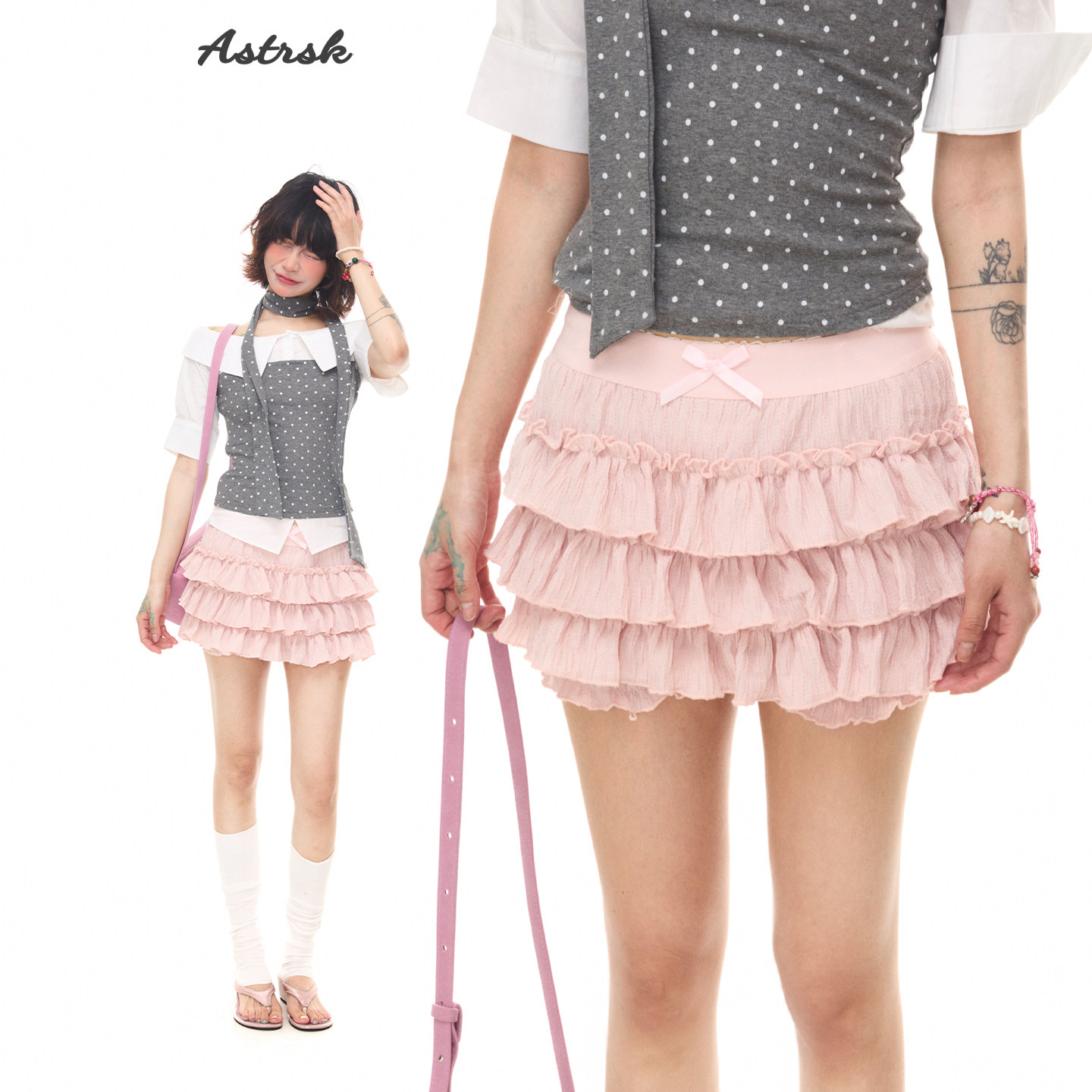 ASTRSK 韩系甜美芭蕾风粉色超短蓬蓬裙裤女夏季松紧显瘦A字半身裙