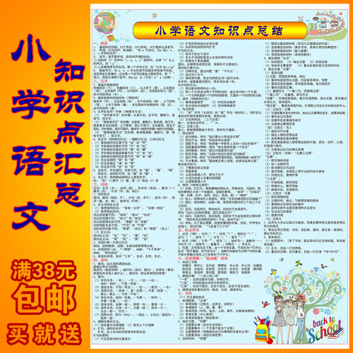 包邮小学语文知识点汇总挂图 小学生语文拼音字词阅读作文小升初