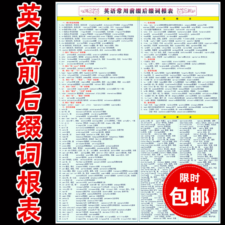 英语单词常用前缀后缀词根表24寸（60厘米长）狂甩价5元 家庭督导