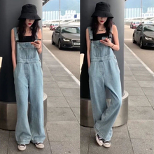 女 宽松垂感高腰阔腿牛仔裤 韩版 背带裤 长裤 网红拖地裤 2019秋冬新款