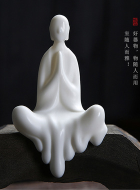 白瓷中式风禅意倒流香炉小佛像