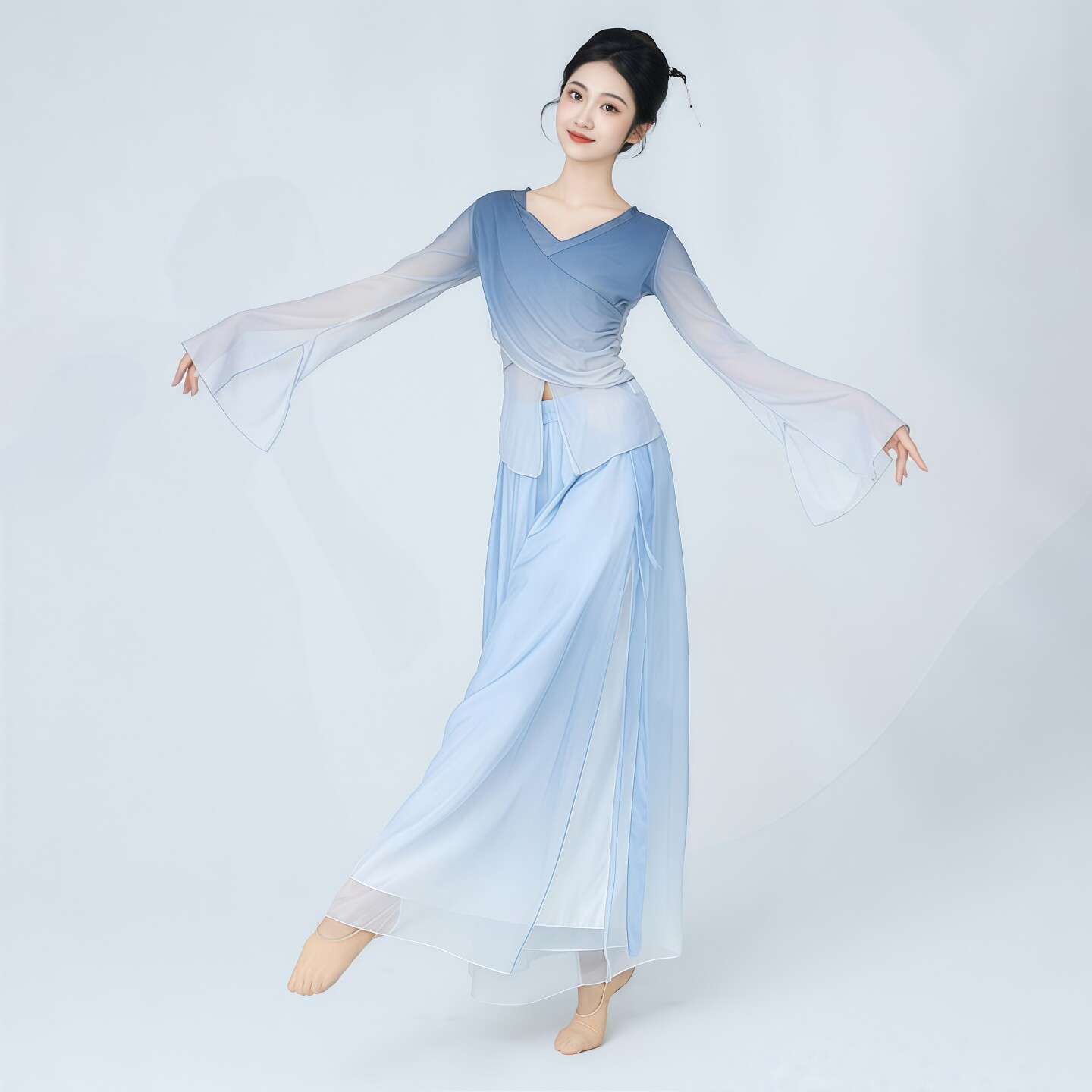 古典舞舞蹈服女渐变纱衣飘逸上衣