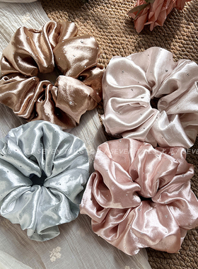 高级感水钻珠光缎面大肠发圈女法式优雅气质头绳扎头发饰头花发绳