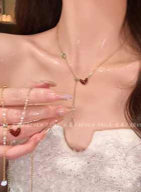 精致双面滴油爱心项链女款高级感轻奢小众设计锁骨链简约气质颈链