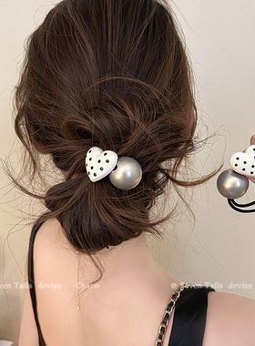 复古波点爱心珍珠头绳简约设计高弹力耐用发圈少女百搭橡皮筋头饰