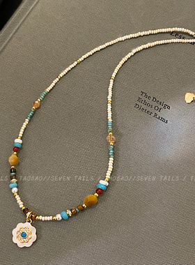 甜美小清新贝母花朵项链女款新中式民族风串珠锁骨链独特小众配饰