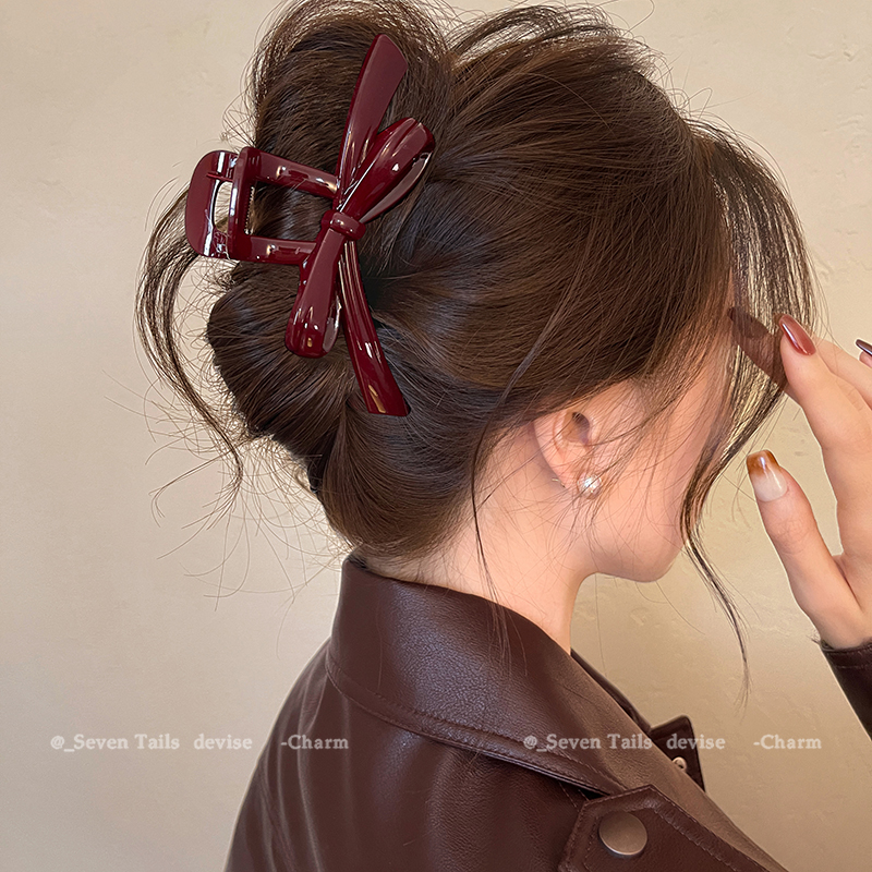 安可拉红抓夹蝴蝶结飘带发夹