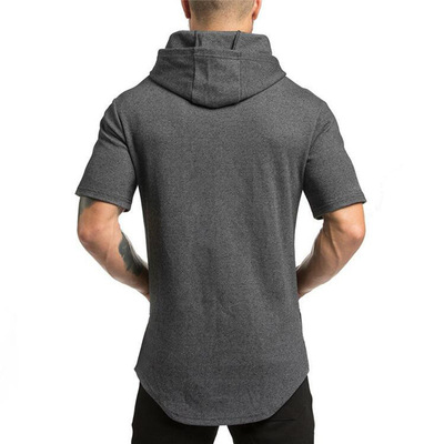 thin men fitness short-sleeved T-shirt cotton 夏薄款连帽T恤