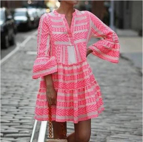 Pockets Loose Knee-length Dress female summer beach dress