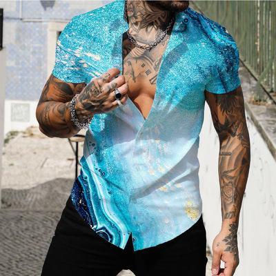 Gradient Print Casual Short Sleeve T-Shirt渐变印花休闲T恤男