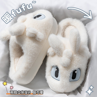 无牙仔棉拖鞋女款2025新款秋冬季室内家居毛绒保暖防滑情侣棉拖男