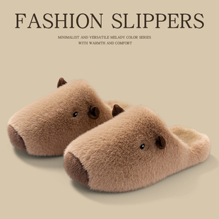 棉拖鞋女士秋冬季2025新款室内居家卡皮巴拉保暖毛毛绒情侣棉拖男