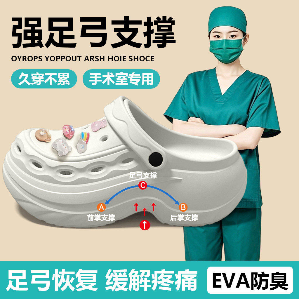 手术室洞洞鞋女款2026新款夏季外穿足弓支撑防滑透气厚底eva凉拖