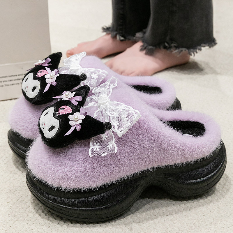 库洛米棉拖鞋女秋冬季外穿2025新款厚底增高三丽鸥保暖毛毛绒拖鞋,女鞋,包头拖,淘宝优惠券,粉丝福利购,淘宝优惠卷