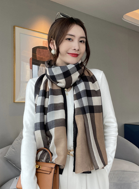2024新款简约棉麻围巾薄款冬季百搭女高级感披肩两用洋气时尚丝巾