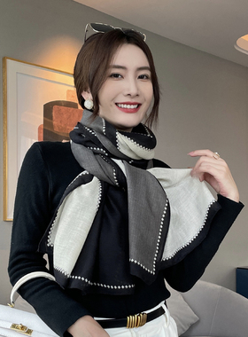 围巾女冬季薄款简约高级感2025新款棉麻围脖今年流行丝巾披肩两用