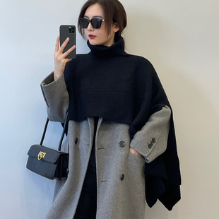 秋冬外搭韩版高领斗篷披肩针织坎肩纯色套头围脖2023新款百搭围巾