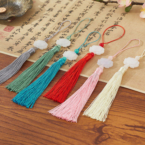 古风白玉莲花扇坠团扇流苏穗子