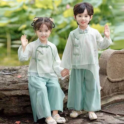 国学古风夏季儿童汉服书童超仙古装服学生民国风新中式六一演出服