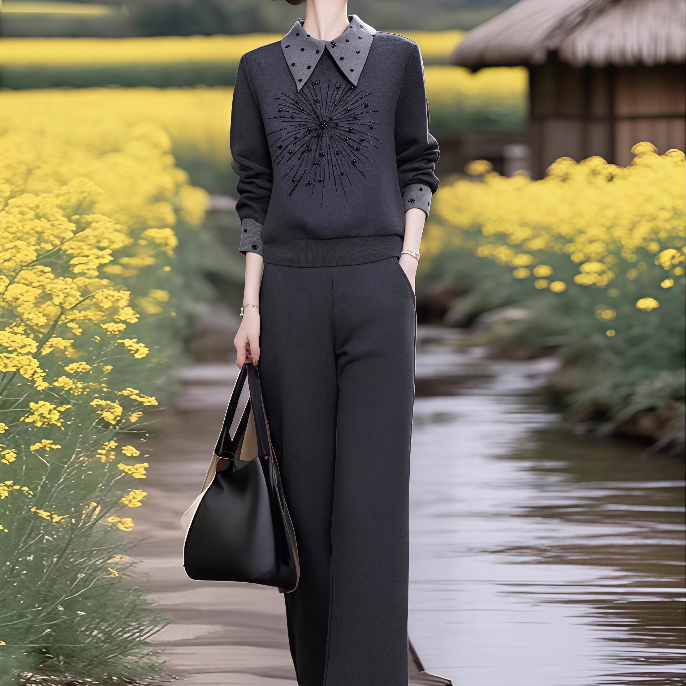 素雅订制女装原创品牌2025秋冬新款时尚洋气运动卫衣卫裤休闲套装