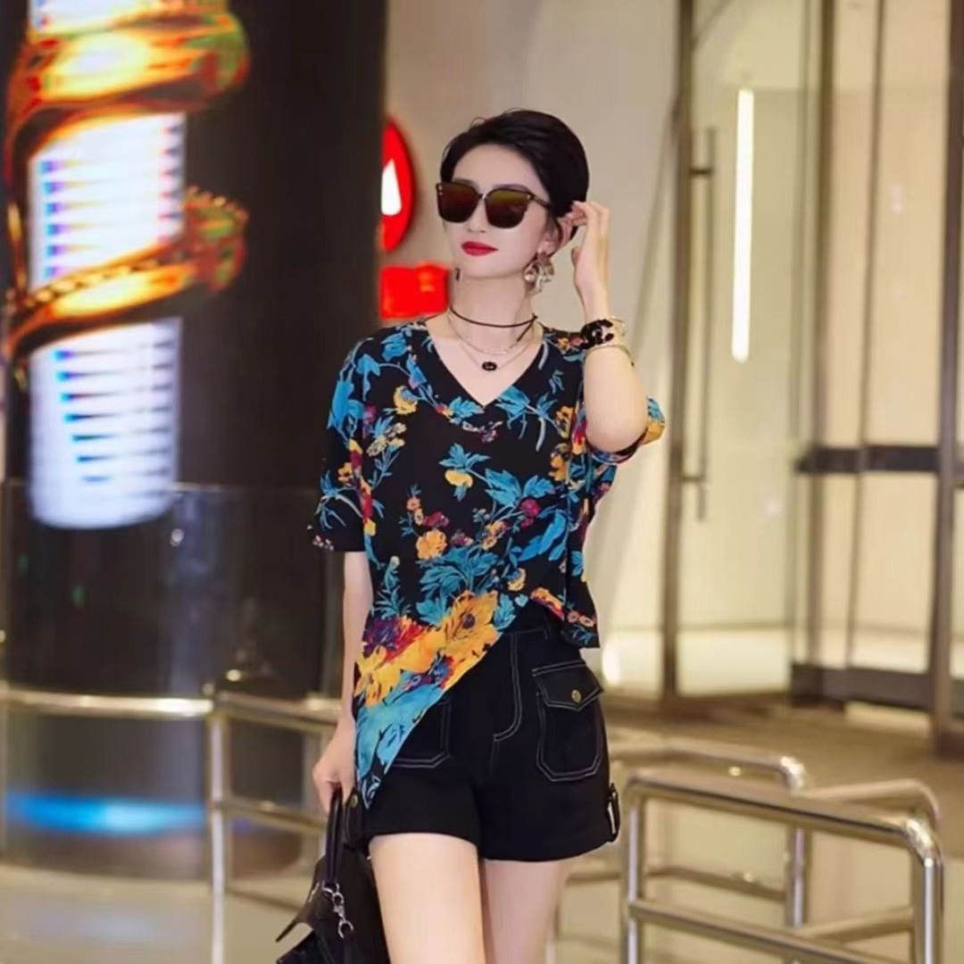素雅订制女装原创品牌高端轻奢琉璃丝衬衫上衣花色不规则T恤小衫