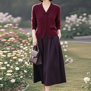半裙两件套套装 轻国风羊毛针织衫 原创品牌旗舰店新款 素雅订制女装