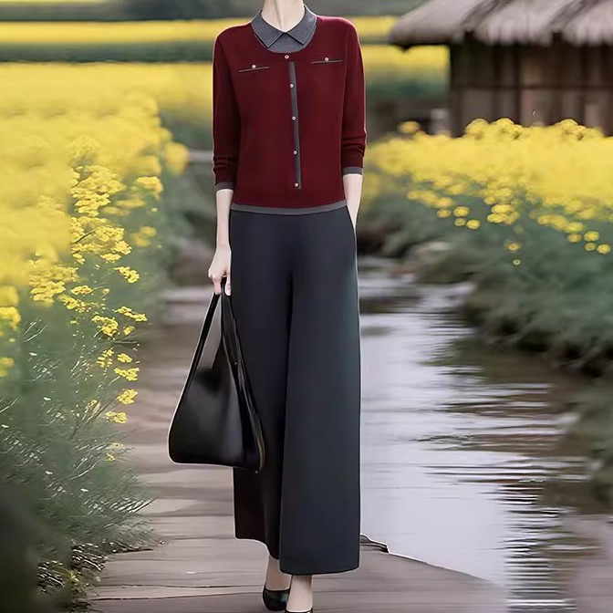 素雅订制女装原创品牌2025秋冬新款外穿内搭假两件针织衫减龄上衣