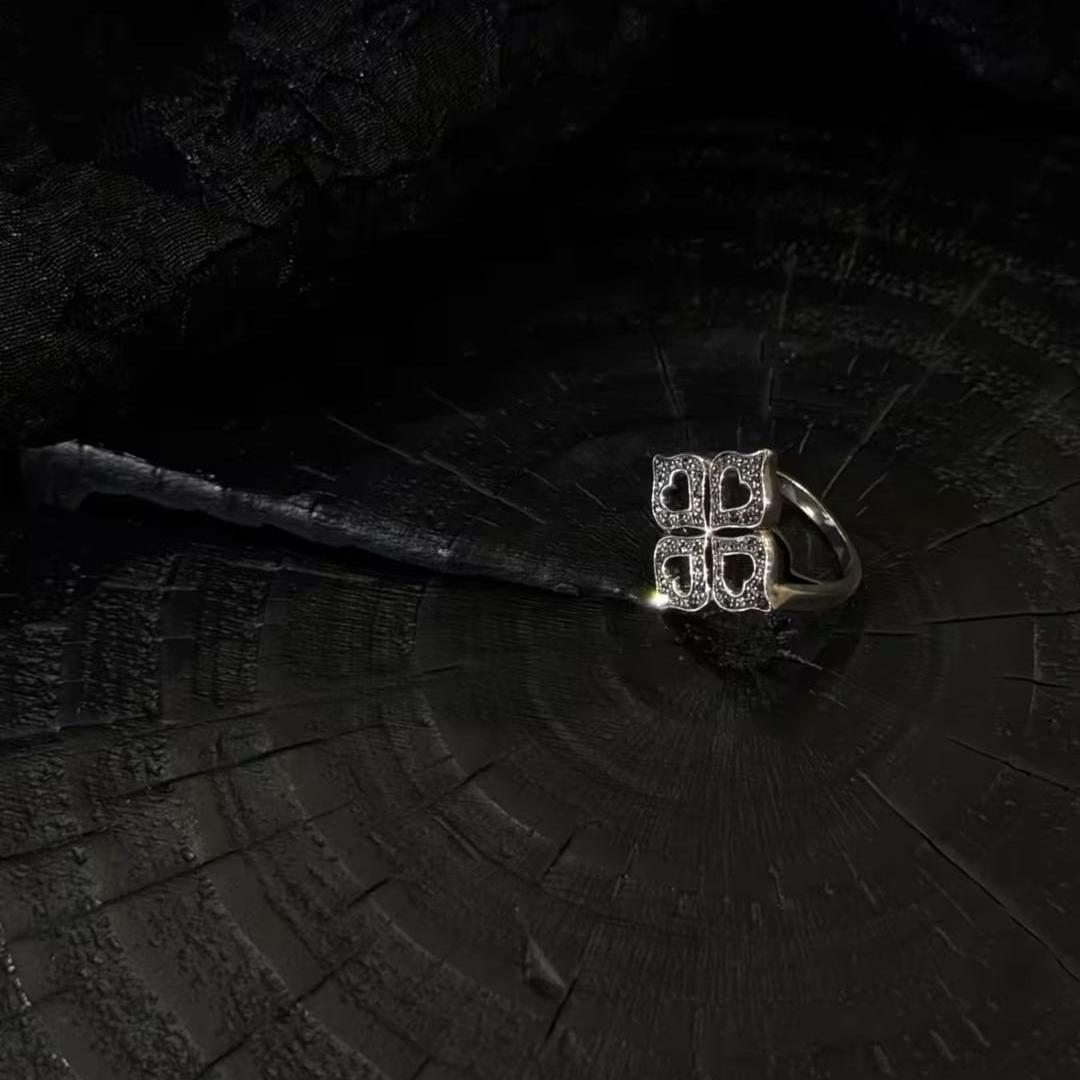 联安思复古镂空开口可调银戒指