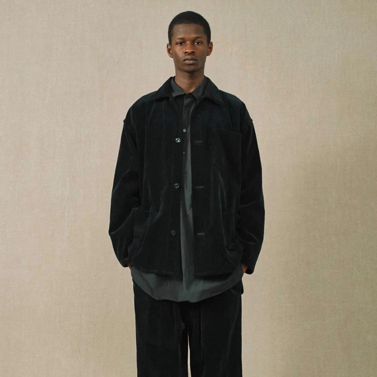 WOFGC极简风黑色灯芯绒衬衫男宽松长袖翻领休闲上衣