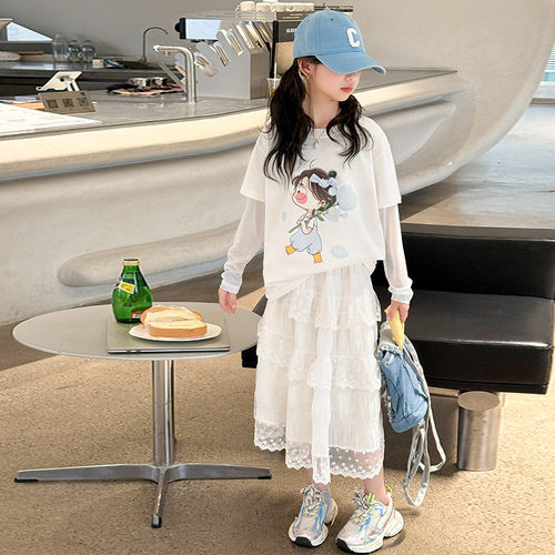 女童短袖t恤2026新款夏季韩版洋气儿童假两件防晒袖拼接上衣薄款