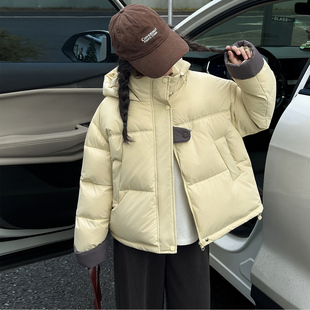 女童连帽拼色棉服2025新款儿童加厚保暖洋气棉袄女大童冬装外套潮