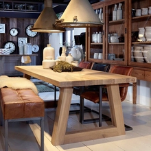loft实木复古餐桌办公桌现代简约小户型饭桌美式长方形会议桌长桌