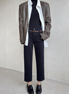 12平方88862Z黑灰色植绒小直筒牛仔裤女修身弹力巨显瘦九分烟管裤