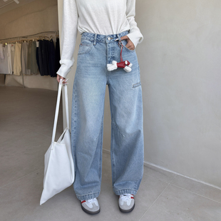 12平方浅蓝色立体剪裁弯刀牛仔裤女高腰无弹氛围感时尚显瘦镰刀裤