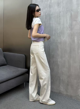 炫吾时裳79012水洗拼接星空米直筒裤女2025早秋窄版百搭时尚通勤