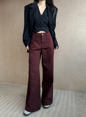 12平方83056新款多口袋设计直筒裤女2024安哥拉红时髦阔腿牛仔裤