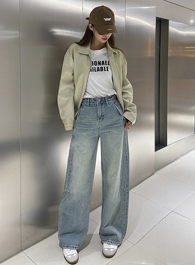 12平方87813时尚蓝色无弹遮胯弯刀长裤女2025春夏新款拖地牛仔裤